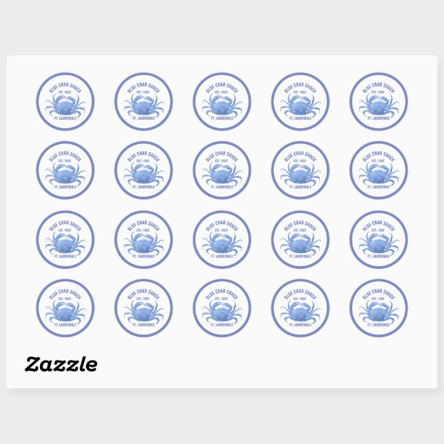 Watercolors Blue Crab Illustration Custom Text Classic Round Sticker (Sheet)
