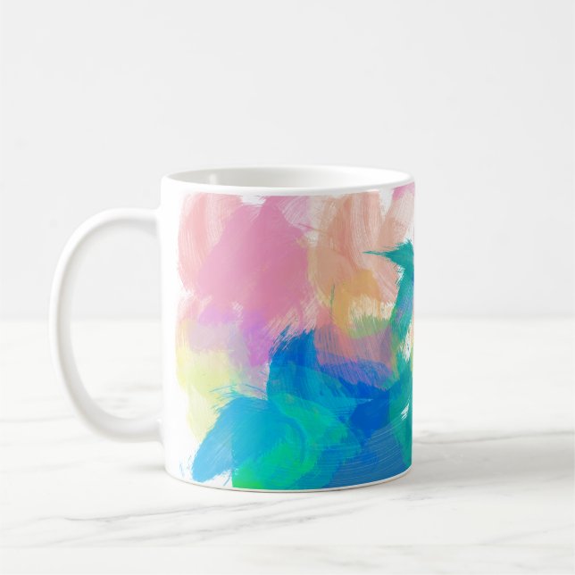 Watercolors Blue Green Peach Yellow Coffee Mug (Left)