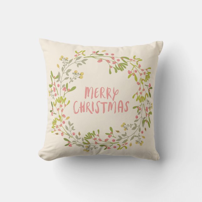 Watercolors Christmas Whereat Merry Christmas Text Throw Pillow (Front)