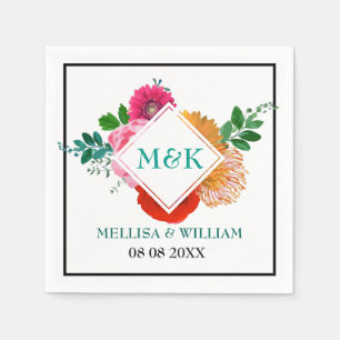 Watercolors Colourful Flowers Trendy Wedding Napkin