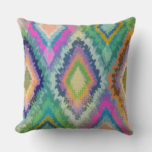 Watercolors Colourful Ikat Tribal Geometric Patter Throw Pillow