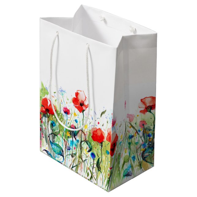 Watercolors Colourful Spring Flowers Illustration Medium Gift Bag (Back Angled)