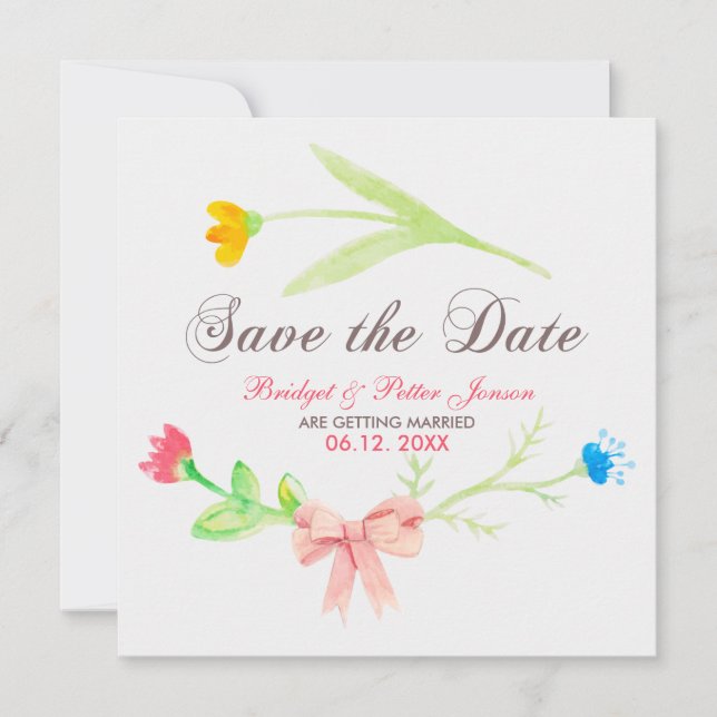 Watercolors Colourful Summer Flowers-Save The Date Invitation (Front)