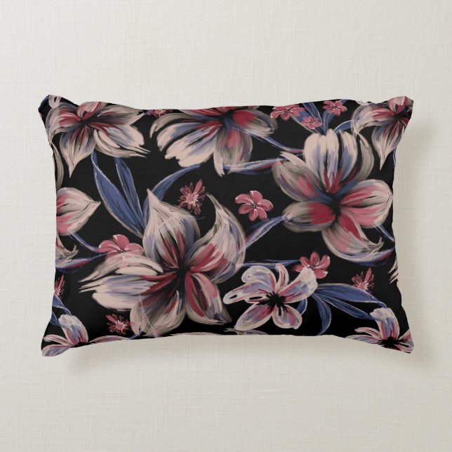 Watercolors Crimson Floral on Black  Accent Pillow (Front)
