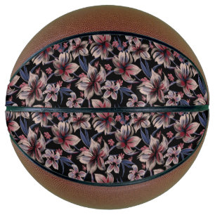 Watercolors Crimson Floral on Black Basketball