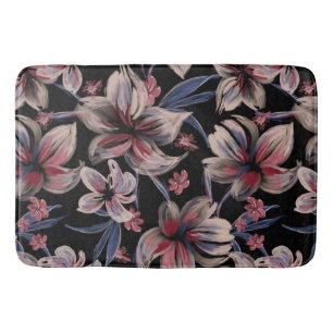 Watercolors Crimson Floral on Black  Bath Mat