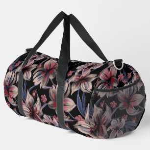 Watercolors Crimson Floral on Black  Duffle Bag