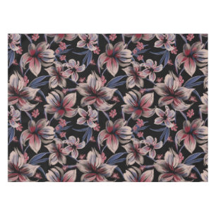 Watercolors Crimson Floral on Black Tablecloth