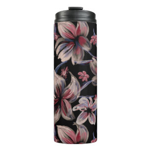 Watercolors Crimson Floral on Black  Thermal Tumbler