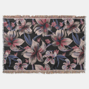 Watercolors Crimson Floral on Black Throw Blanket