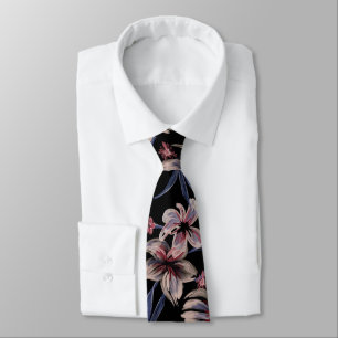 Watercolors Crimson Floral on Black Tie