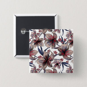 Watercolors Crimson Floral on White 2 Inch Square Button