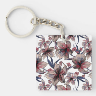 Watercolors Crimson Floral on White Keychain