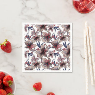 Watercolors Crimson Floral on White Napkin