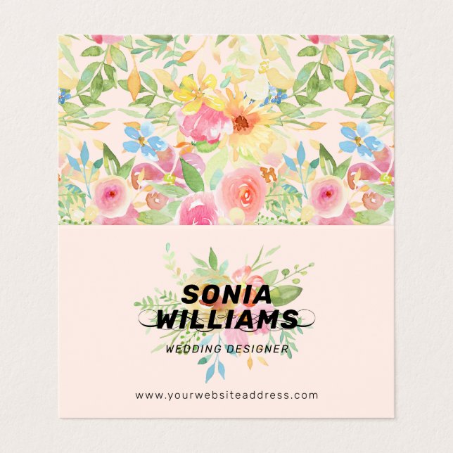 Watercolors delicate flowers bouquet business card (Outside Unfolded)