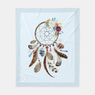 Watercolors dreamcatcher flowers & tribal feathers fleece blanket