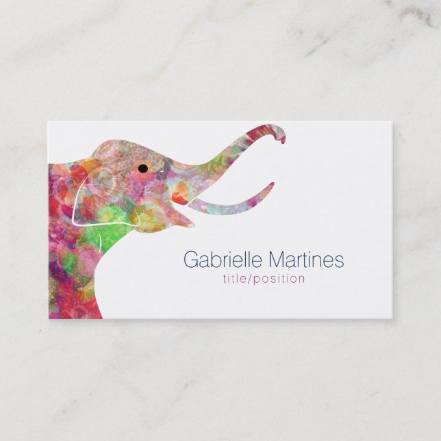 Watercolors Floral Elephant Illustration Business Card (Front)