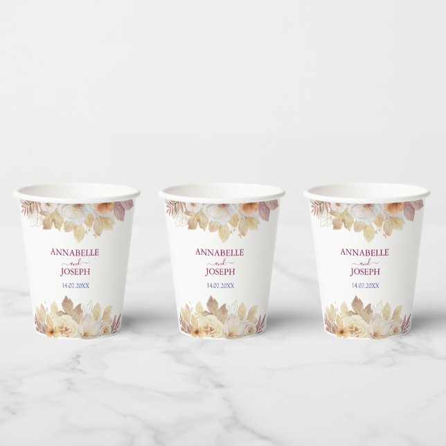 watercolors Florals Modern Botanical Wedding Paper Cups (Multi)