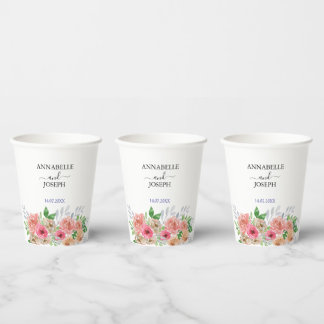 watercolors Florals Modern Botanical Wedding Paper Cups