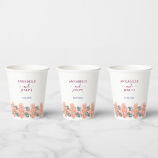 watercolors Florals Modern Botanical Wedding Paper Cups