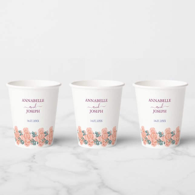 watercolors Florals Modern Botanical Wedding Paper Cups (Multi)