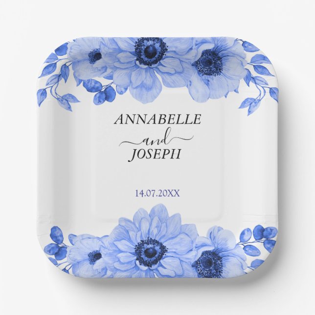 watercolors Florals Modern Botanical Wedding Paper Plate (Front)