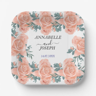 watercolors Florals Modern Botanical Wedding Paper Plate