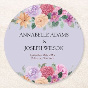 watercolors Florals Modern Botanical Wedding Round Paper Coaster