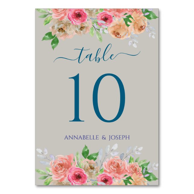watercolors Florals Modern Botanical Wedding Table Number (Front)