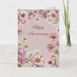 Watercolors Flowers, Peonies, Anemones, Daisies Foil Greeting Card