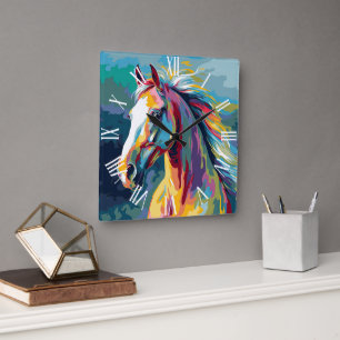 Watercolors Horse Head Illustration Square Wall Clock