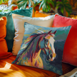 Watercolors Horse Head Illustration Throw Pillow