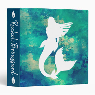 Watercolors Ocean Hues Mermaid Silhouette Binder