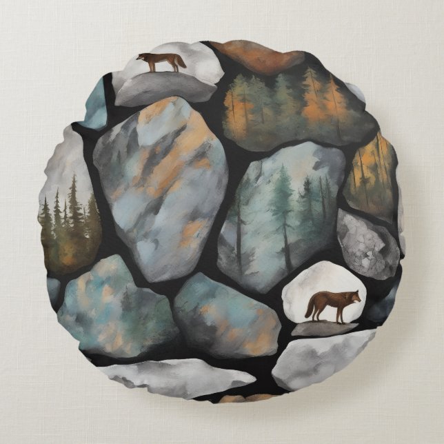 Watercolors of a Rocky site Round Pillow (Front)
