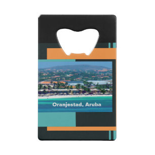 Watercolors of Oranjestad, Aruba Credit Card Bottle Opener
