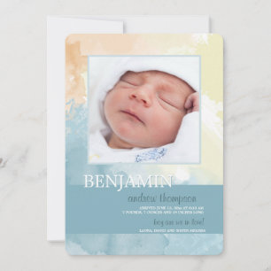 Watercolors Photo Birth Announcement