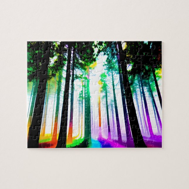Watercolors Rainbow and Sunshine Forest Jigsaw Puzzle (Horizontal)