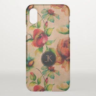 Watercolors Red Roses On Blonde Wood Background iPhone X Case