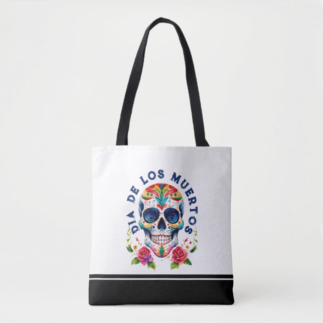 Watercolors Retro Sugar Skull Tote Bag (Front)