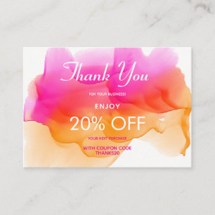 Watercolors Sorbet Thank You Discount Card