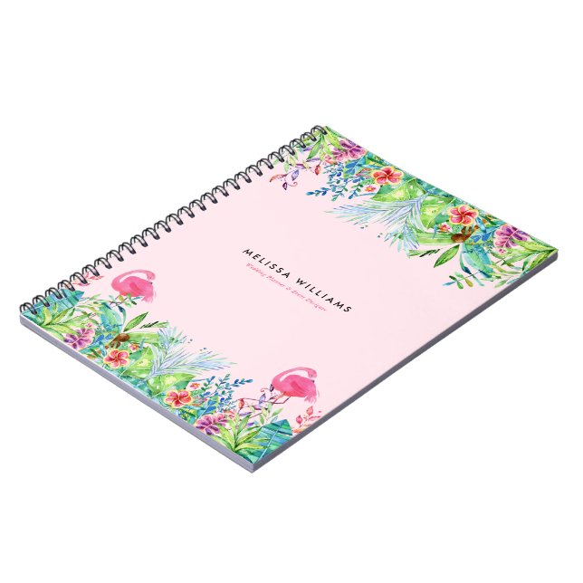 Watercolors Tropical flowers & pink flamingos Notebook (Left Side)