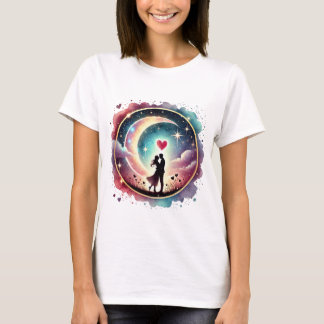 Watercolors women’s T-shirt with couple silhouette