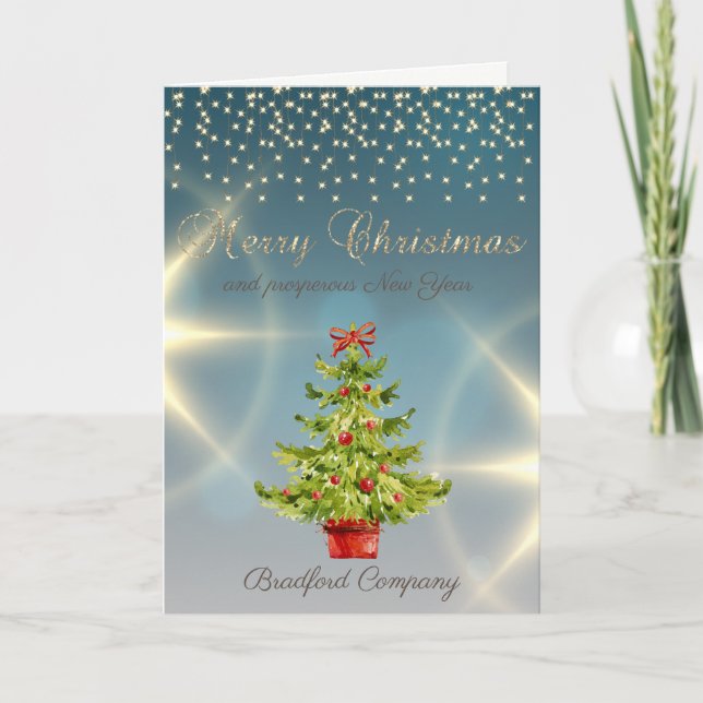 Watercolot Christmas Tree, Lights Company Holiday Card (Front)
