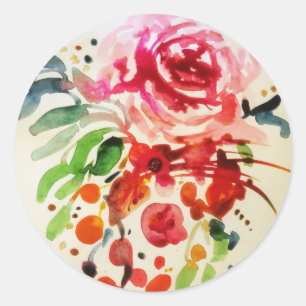 watercolour and ink rose classic round sticker