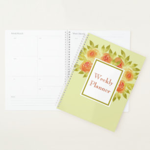 Watercolour Apricot Colour Roses Weekly Planner