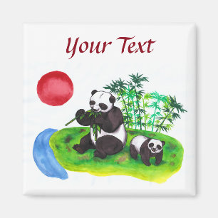 Watercolour art Chinese Panda mother and her cub Magnet