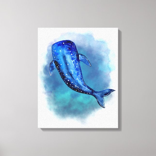 Watercolour artwork of Blue Whale Canvas Print (Front)