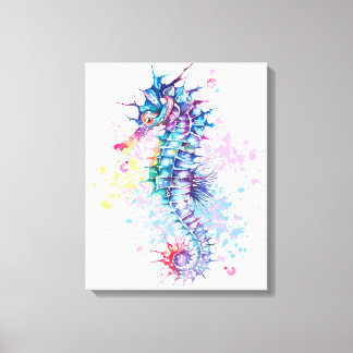 Watercolour artwork of colorful Seahorse Canvas Print