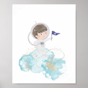 Watercolour Astronaut Space Kids Adventure Poster