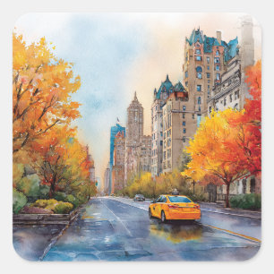 Watercolour Autumn in New York Square Sticker